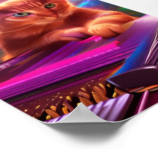 Poster clavier d'art psychédélique/chat piano (Coin)