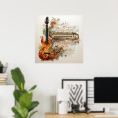 Poster Clavier de guitare Musique coloré Abstrait (Bureau à domicile)