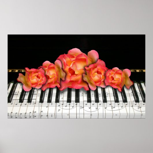 Poster Clavier de piano et Rose (Devant)