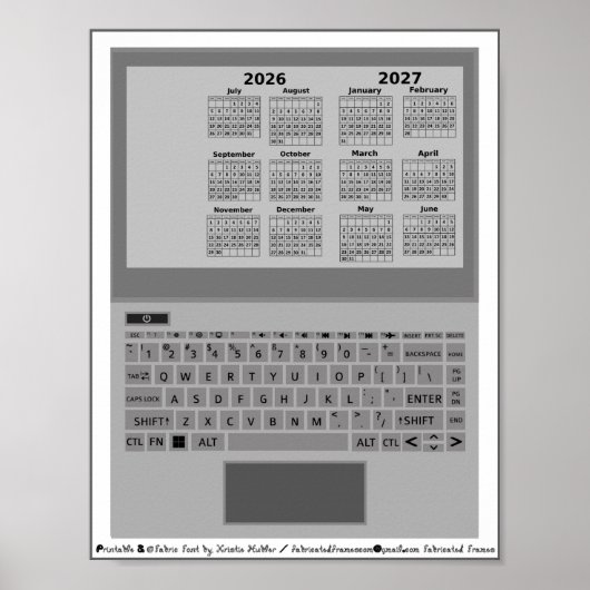 Poster Clavier d'ordinateur portable Calendrier 2026-2027 (Devant)