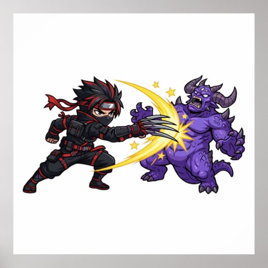 Poster Claw Strike Ninja contre Monstre Chibi Anime Jeu R (Devant)