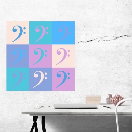 Poster Clé de Fa Musique Couleurs Pastel