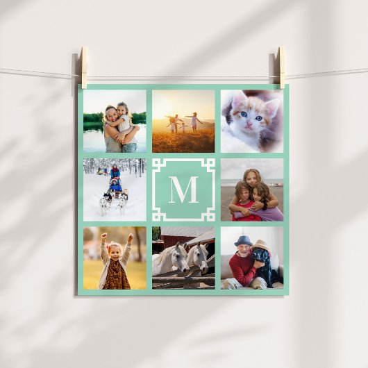 Poster Clé grecque Turquoise légère Monogramme 8 Collage 