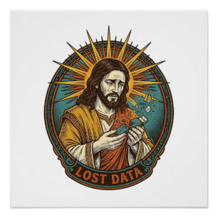Poster Clé USB écrasée par Jésus Perte de données Humour_