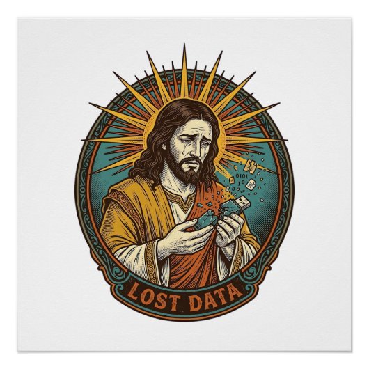 Poster Clé USB écrasée par Jésus Perte de données Humour_ (Devant)