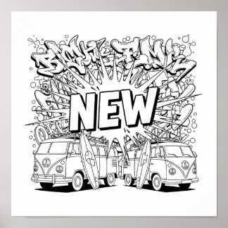 Poster Clean Line Art Coloring Page: Retro Peace Sign VW