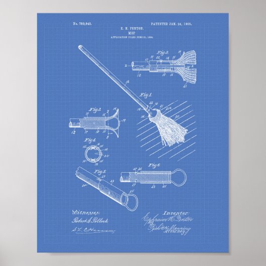 Poster Cleaning Mop 1905 Patent Art Blueprint (Devant)