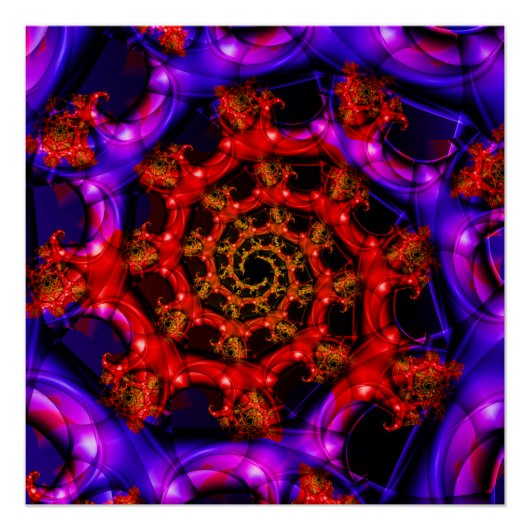 Poster Clearly | Art fractal rouge et bleu (Devant)