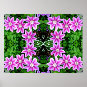 Poster Clematis et Oregano, fleurs roses vert botanique