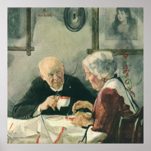 Poster Clergé vintage, café ou thé avec un prêtre