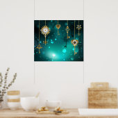 Poster Clés squelette antiques sur fond vert (Cuisine)