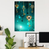 Poster Clés squelettes antiques sur fond vert (Bureau à domicile)