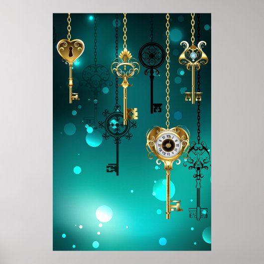 Poster Clés squelettes antiques sur fond vert (Devant)