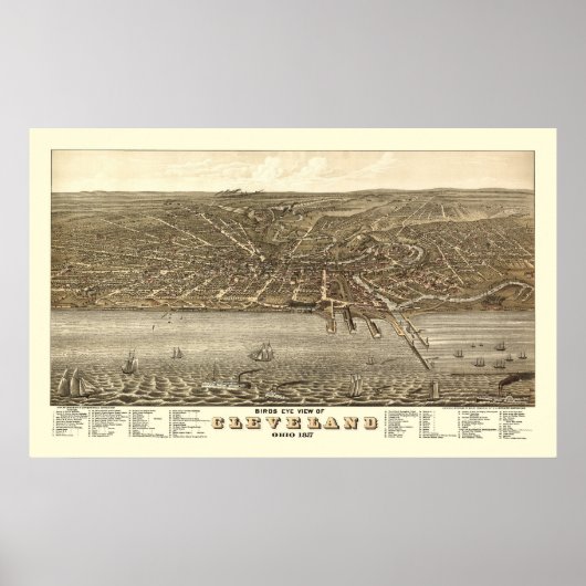 Poster Cleveland, OH Carte panoramique - 1877 (Devant)