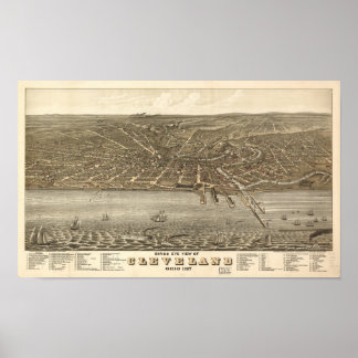 Poster Cleveland Ohio 1877 Carte panoramique antique