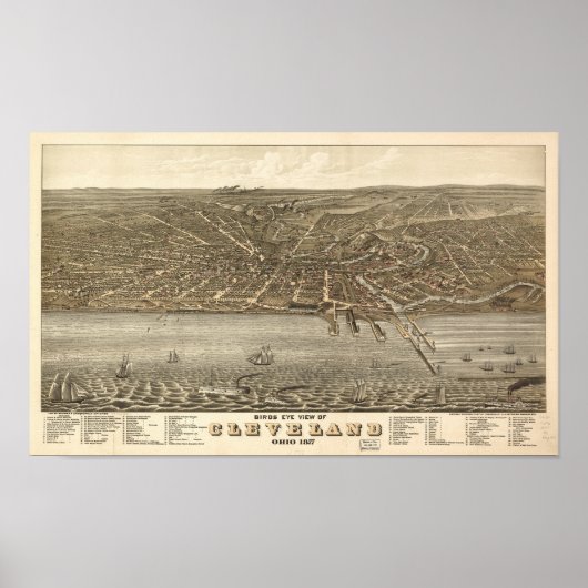 Poster Cleveland Ohio 1877 Carte panoramique antique (Devant)