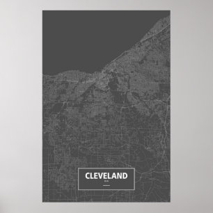 Poster Cleveland, Ohio (blanc sur noir)