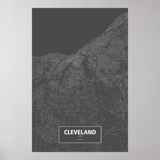 Poster Cleveland, Ohio (blanc sur noir) (Devant)