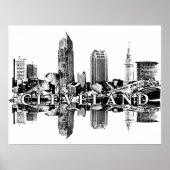 Poster Cleveland, Ohio en noir et blanc (Devant)
