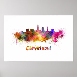 Poster Cleveland skyline in watercolor