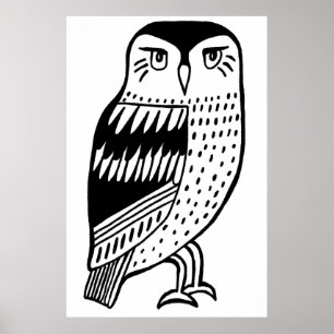 Poster Clever Owl black line drawing on white