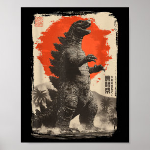 Poster Clic Rétro Art Japonais Rare Kaiju Géant
