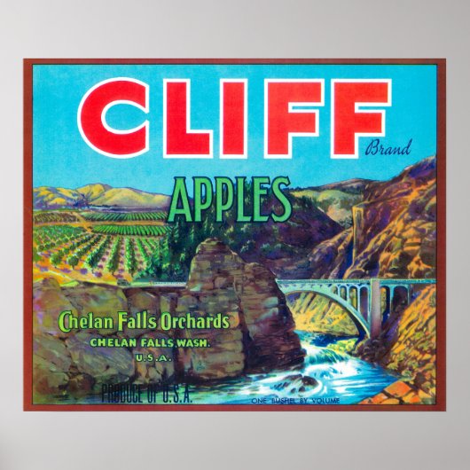 Poster Cliff Apple Étiquette - Chelan Falls, WA (Devant)