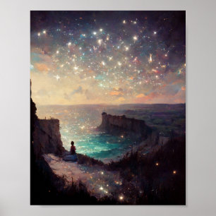 Poster Cliffside Nuit Imaginaire Paysage Sci-Fi