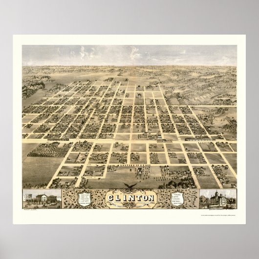 Poster Clinton, IL Carte panoramique - 1869 (Devant)
