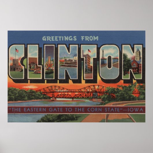Poster Clinton, IowaGrandes lettres ScènesClinton, IA (Devant)