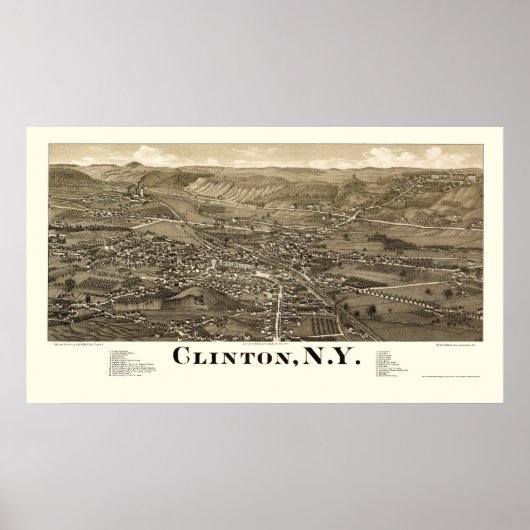 Poster Clinton, NY Carte panoramique - 1885 (Devant)