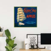 Poster Clipper Ship Apple Étiquette (vert) - Cashmere, WA (Bureau à domicile)