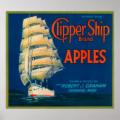 Poster Clipper Ship Apple Étiquette (vert) - Cashmere, WA (Devant)