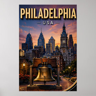 Poster Cloche de la liberté et vue panoramique de Philade