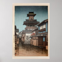 Clocher à Okayama Hasui Kawase Shin Hanga