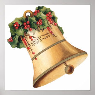 Poster Cloches d'or de Noël Vintage, Bonnes Fêtes