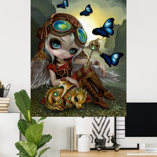 Poster Clockwork Dragonling steampunk dragon fairart (Bureau à domicile)