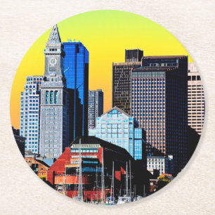 Poster cloth Face Mask van het Custom House Boston Ronde Kartonnen Onderzetter