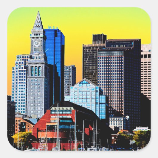 Poster cloth Face Mask van het Custom House Boston Vierkante Sticker (Voorkant)