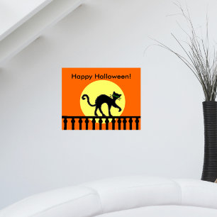 Poster Clôture de la lune de chat noir Halloween