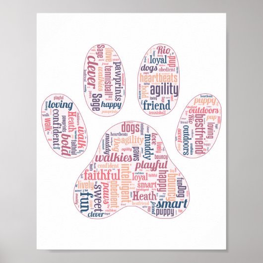 Poster Clouage de mots empreintes de pattes (Devant)