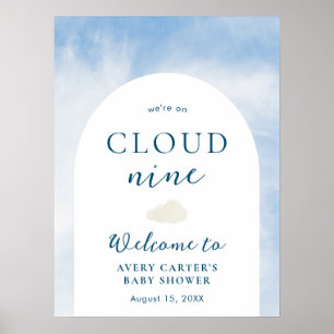 Poster Cloud 9 Blue Sky Watercolor Baby shower Bienvenue