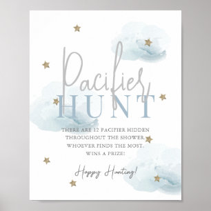 Poster Cloud 9 étoiles d'or Baby shower bleu Pacifique ch