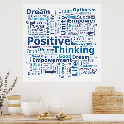 Poster Cloud de mot de pensée positive - Bleu (Cuisine)