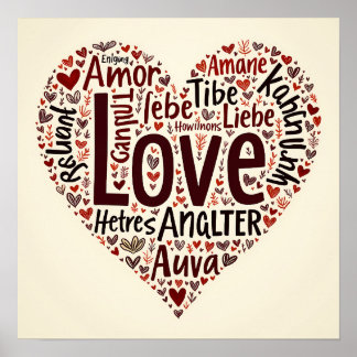 Poster Cloud de mots d'amour profond - Romantique