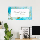 Poster Clous d'aquarelle or bleu océan Abstrait par nom (Bureau à domicile)