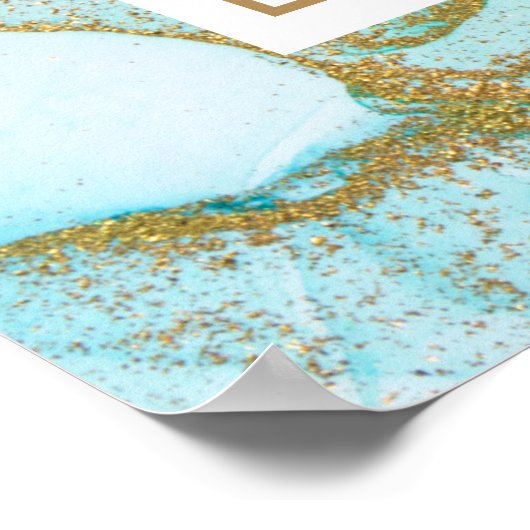 Poster Clous d'aquarelle or bleu océan Abstrait par nom (Coin)