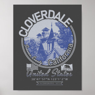 POSTER CLOVERDALE SONOMA CALIFORNIA - VILLE DE CLOVERDALE