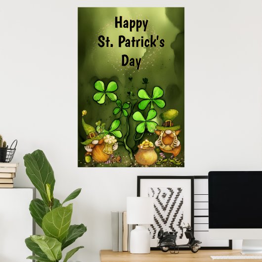 Poster Clovers and Leprechaun Gnomes St. Patrick's Day (Bureau à domicile)