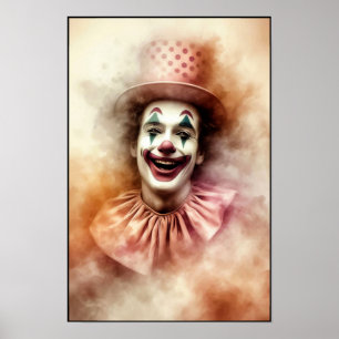 Poster Clown à l'aquarelle vintage heureux avec un sourir